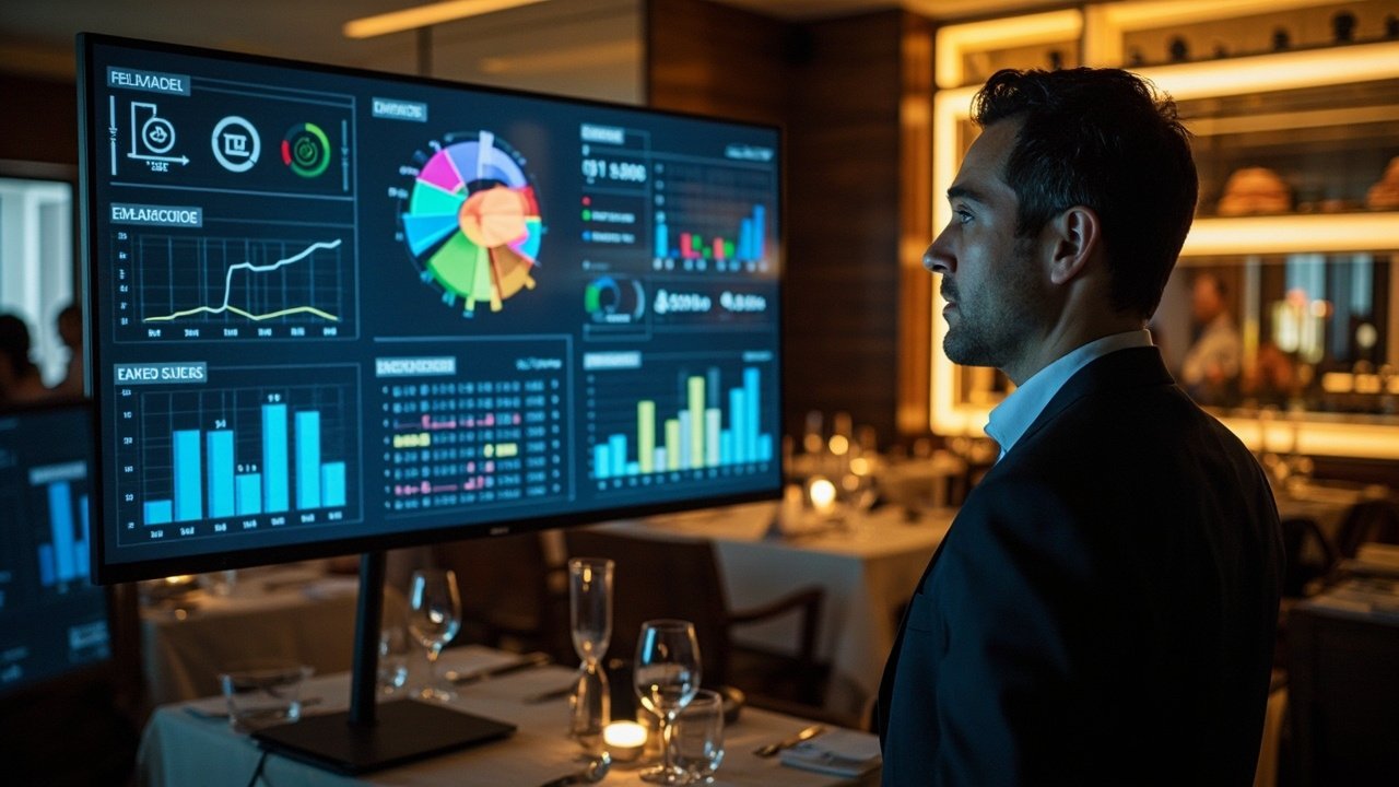 Hotel engineer in corridor near control room monitoring building systems and security infrastructure for smart hotel operations